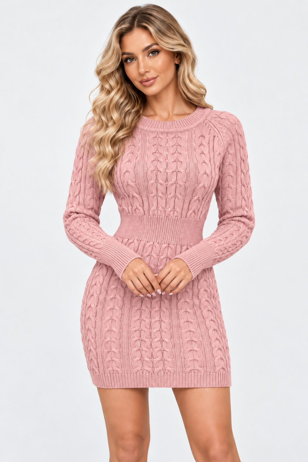 Women Long Sleeve Cable Knit Mini Dress