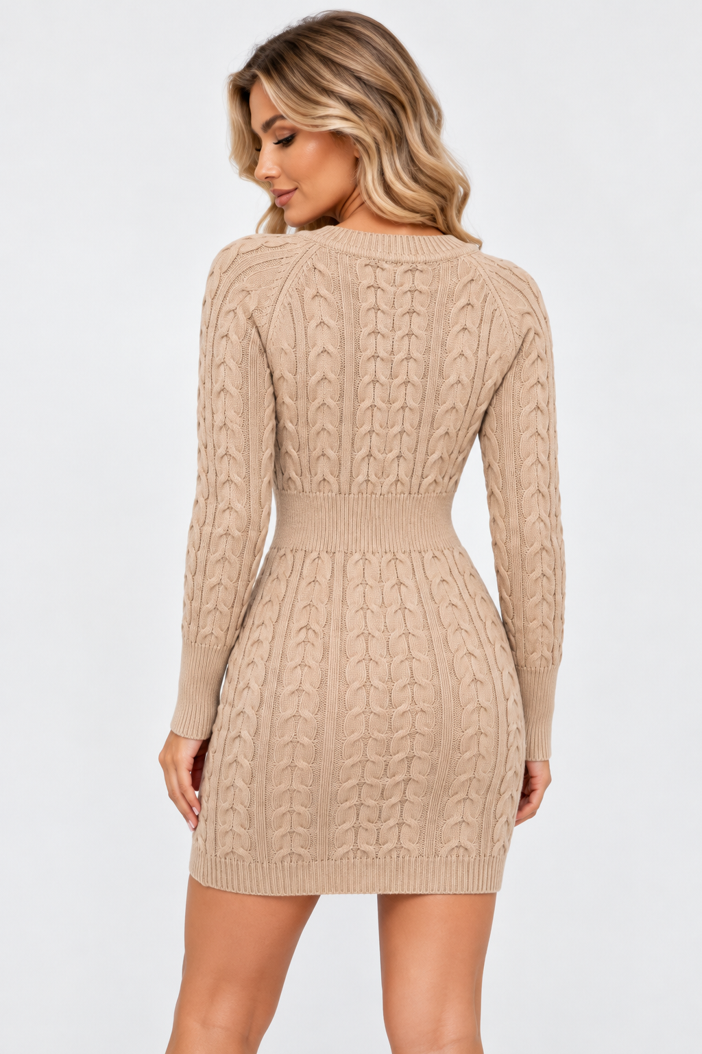 Women Long Sleeve Cable Knit Mini Dress