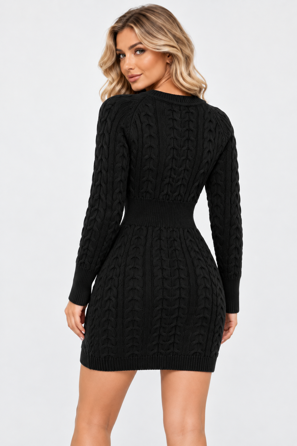 Women Long Sleeve Cable Knit Mini Dress