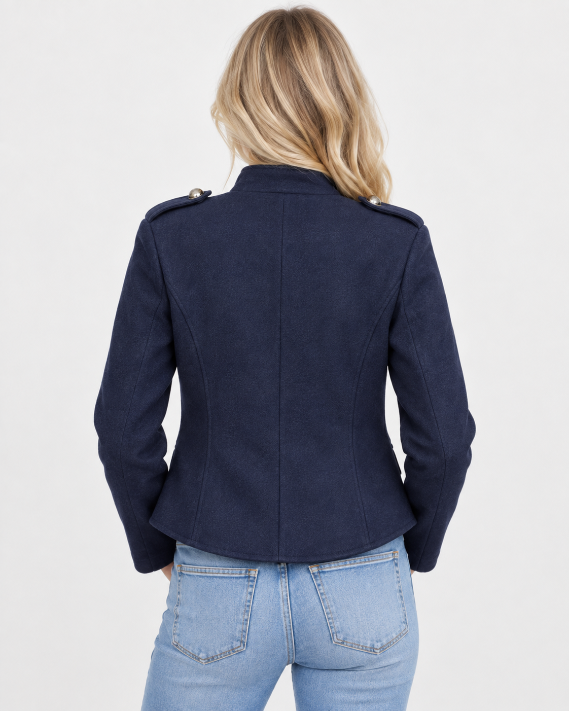 Women Military Style Blazer Button Details
