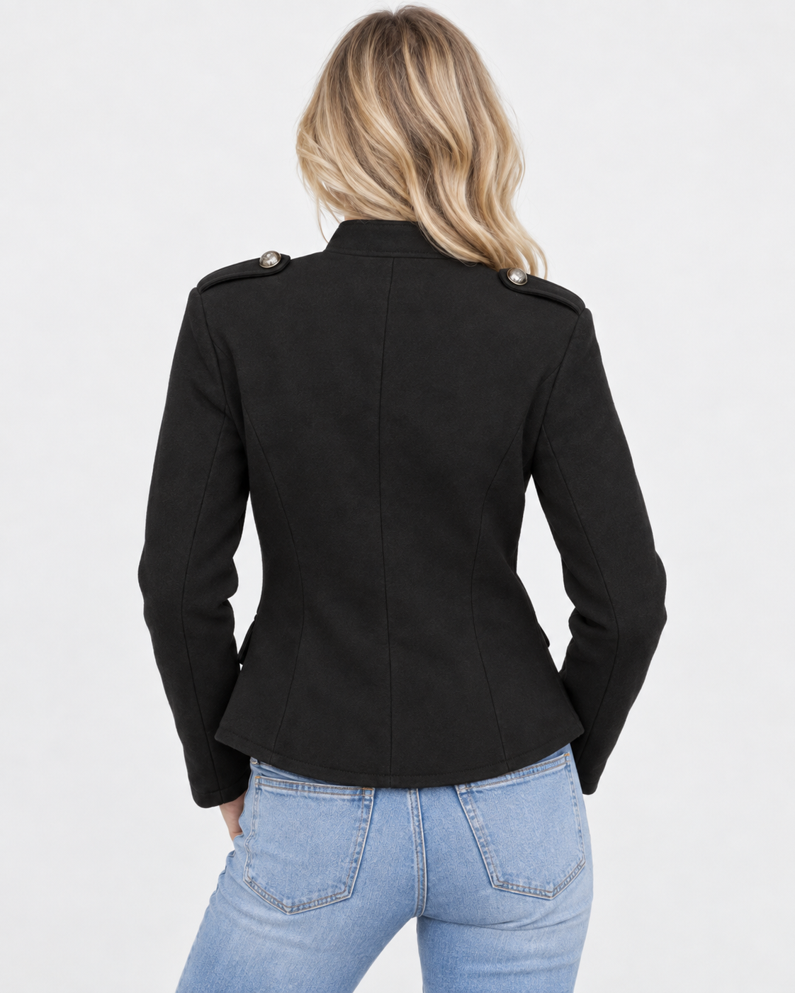 Women Military Style Blazer Button Details