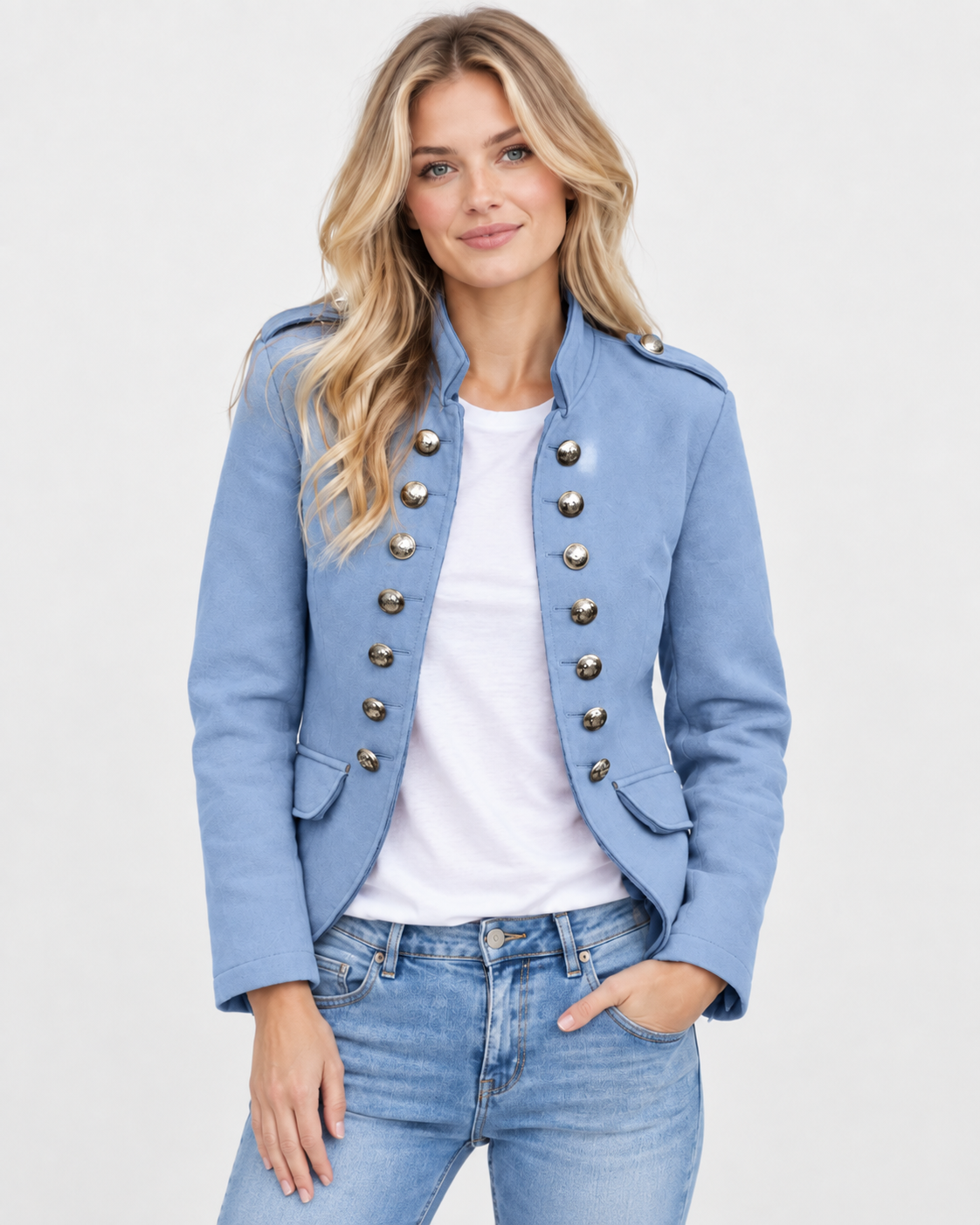 Women Military Style Blazer Button Details
