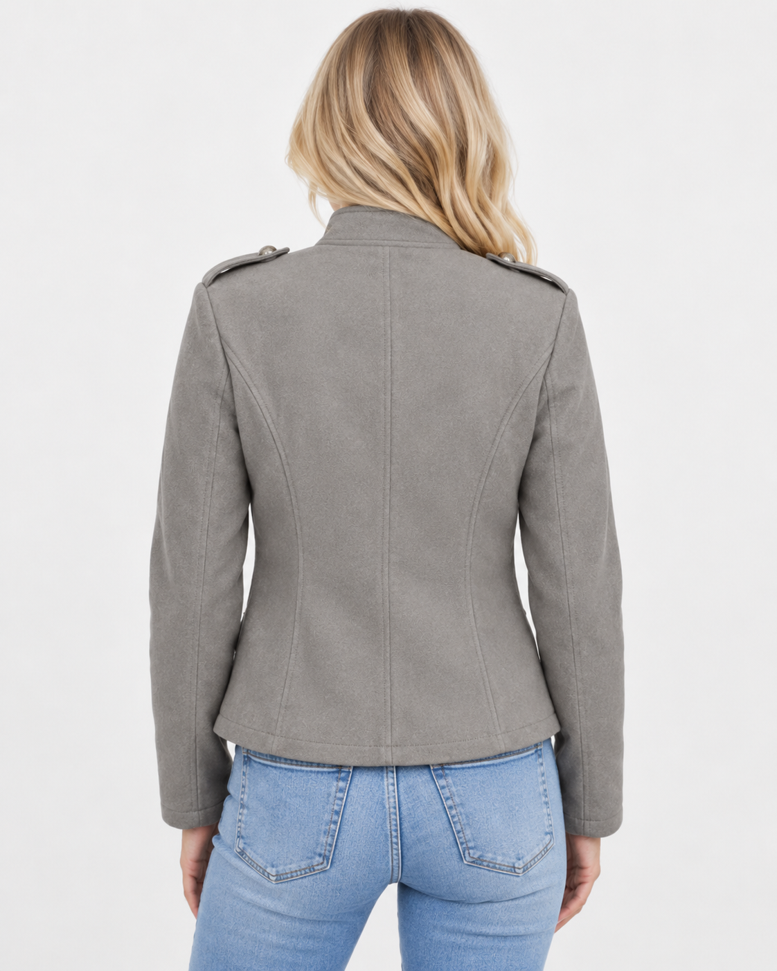 Women Military Style Blazer Button Details