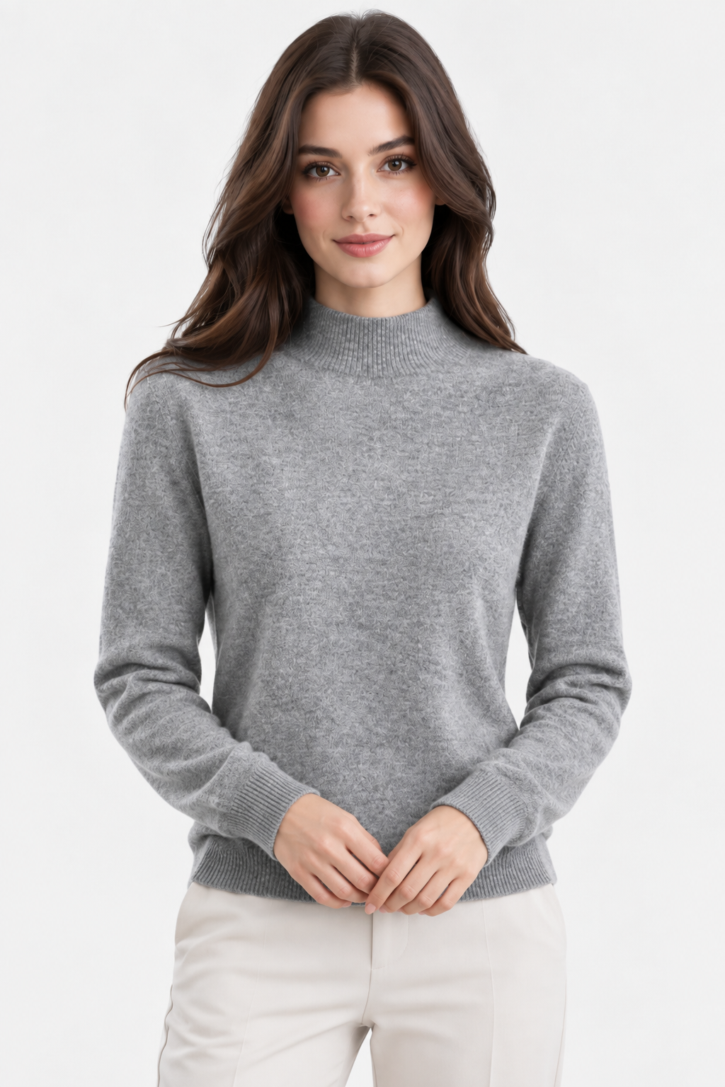 Women Mock Neck Fitted Jumper
