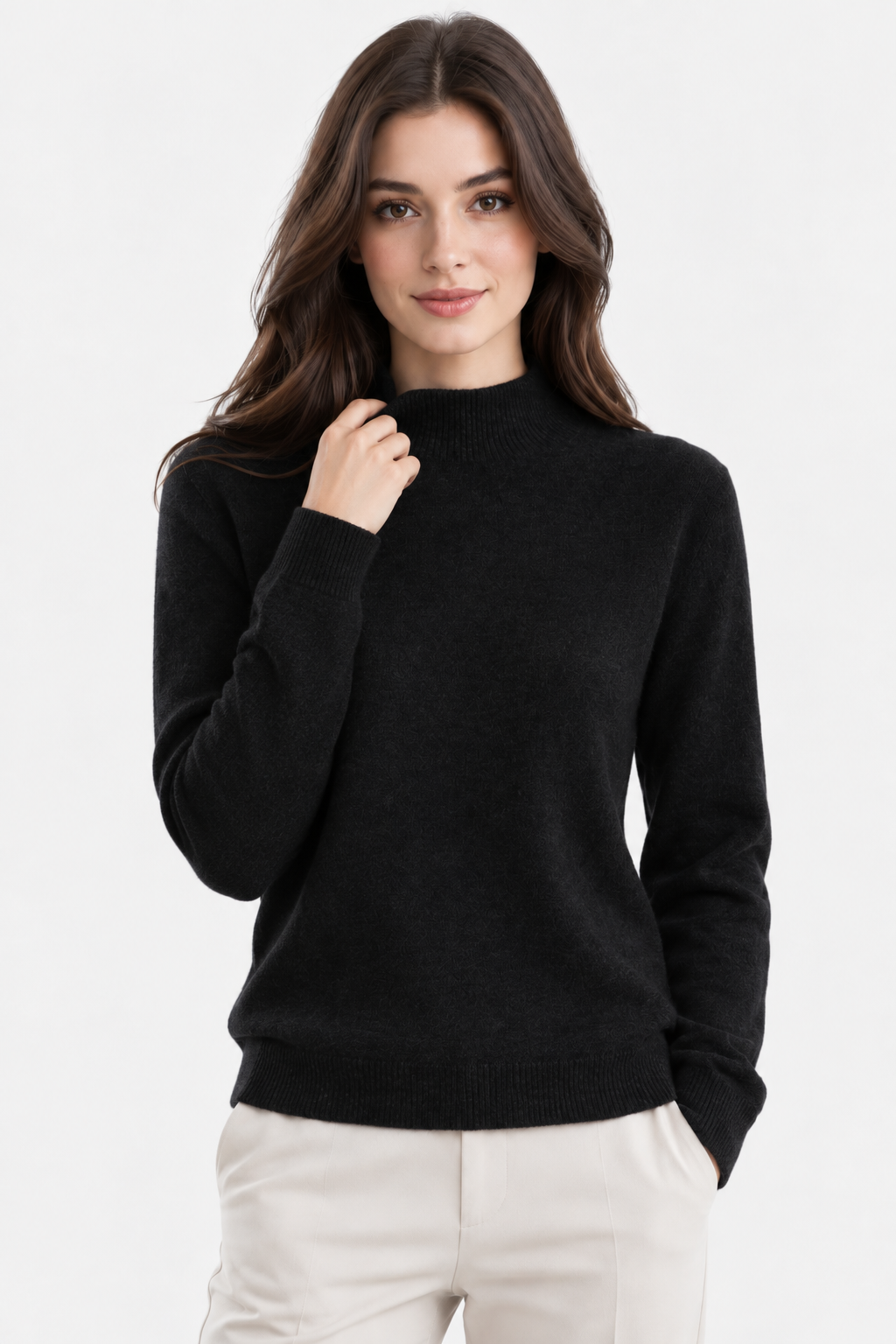 Women Mock Neck Fitted Jumper