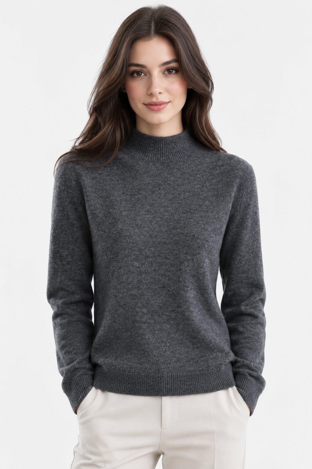 Women Mock Neck Fitted Jumper
