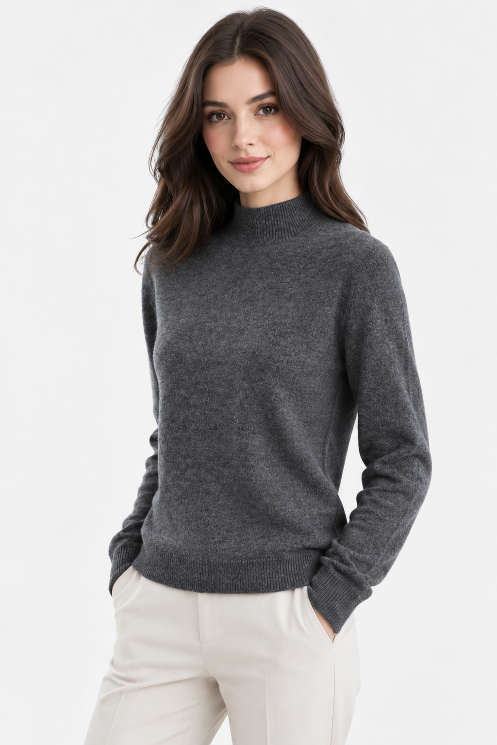Women Mock Neck Fitted Jumper