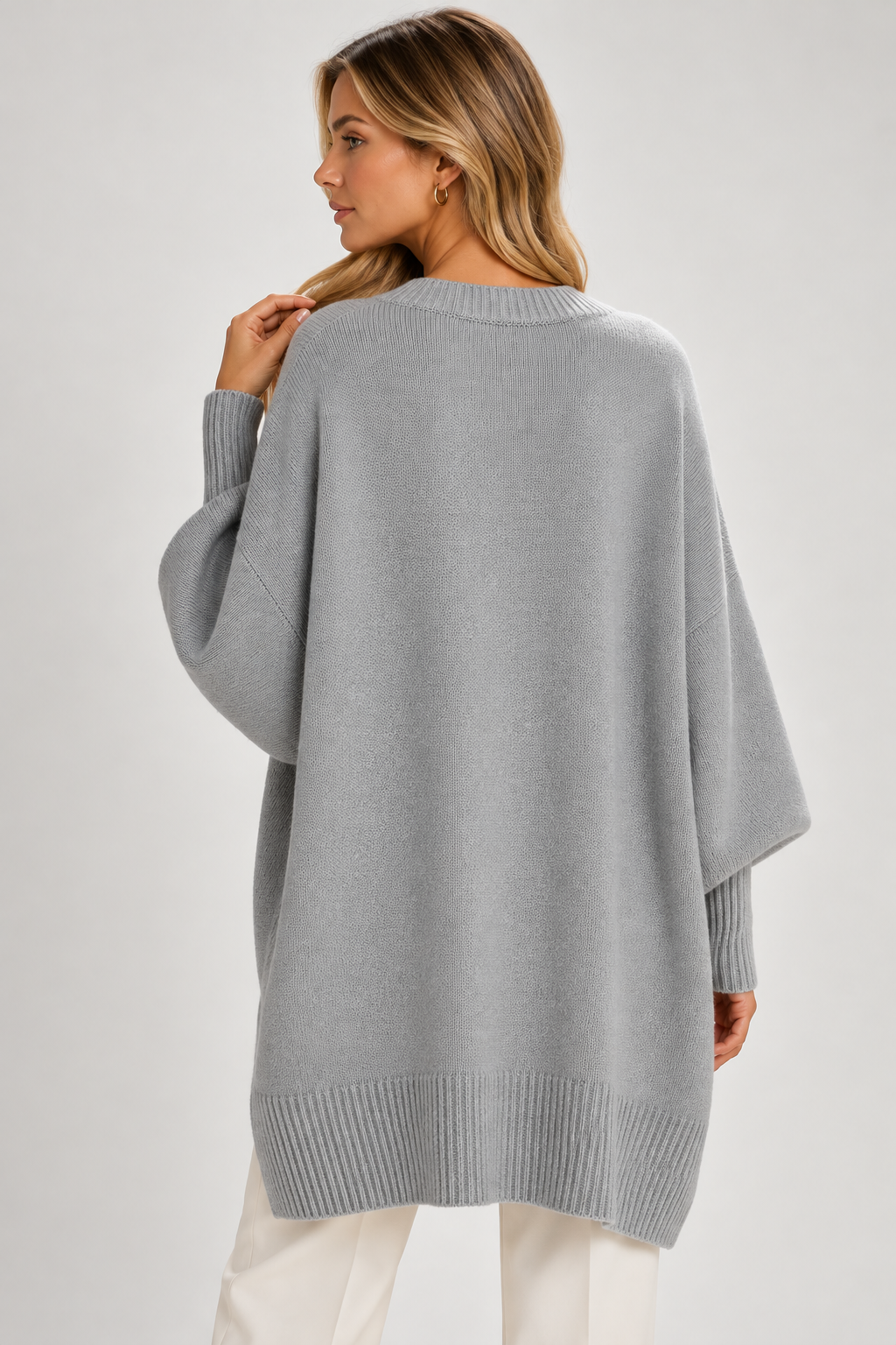 Women Oversized Longline Knitted Jumper Balloon Sleeves
