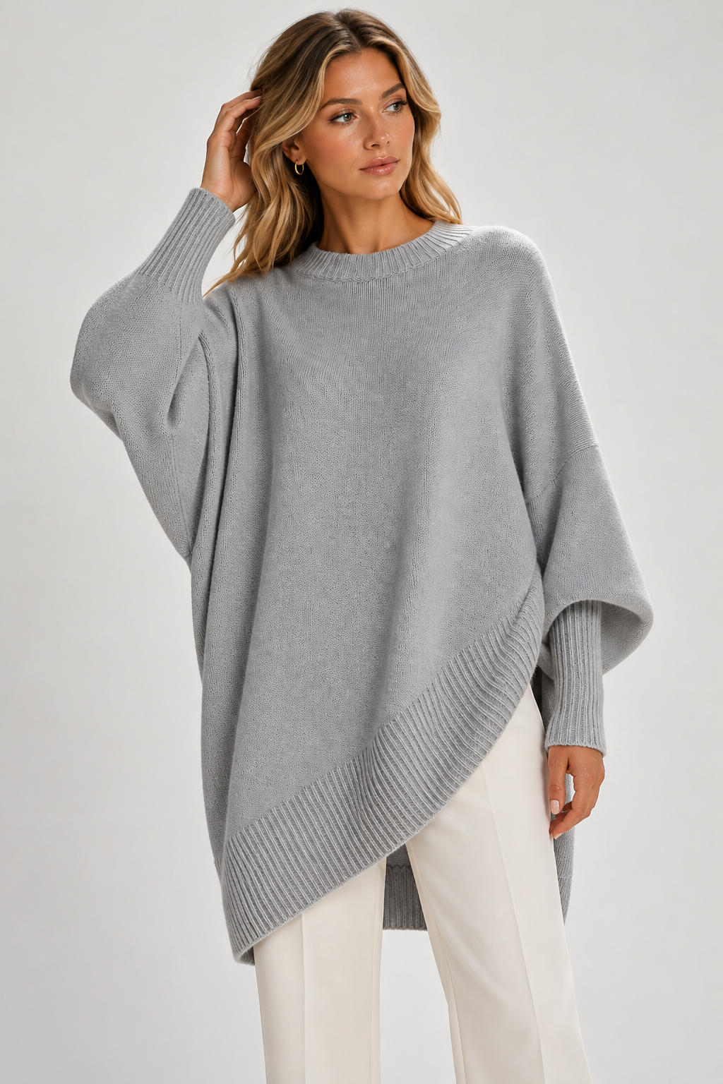 Women Oversized Longline Knitted Jumper Balloon Sleeves