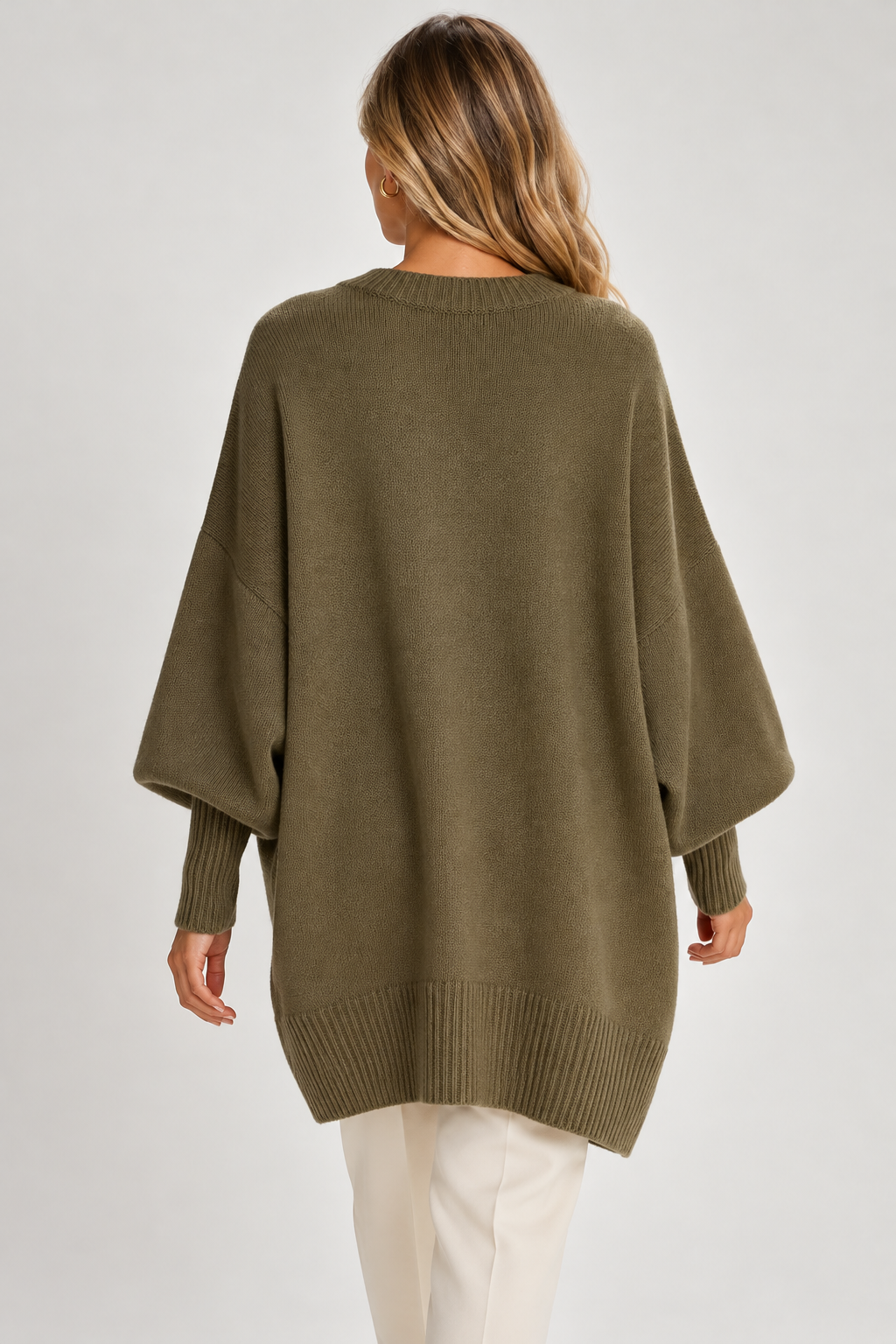 Women Oversized Longline Knitted Jumper Balloon Sleeves