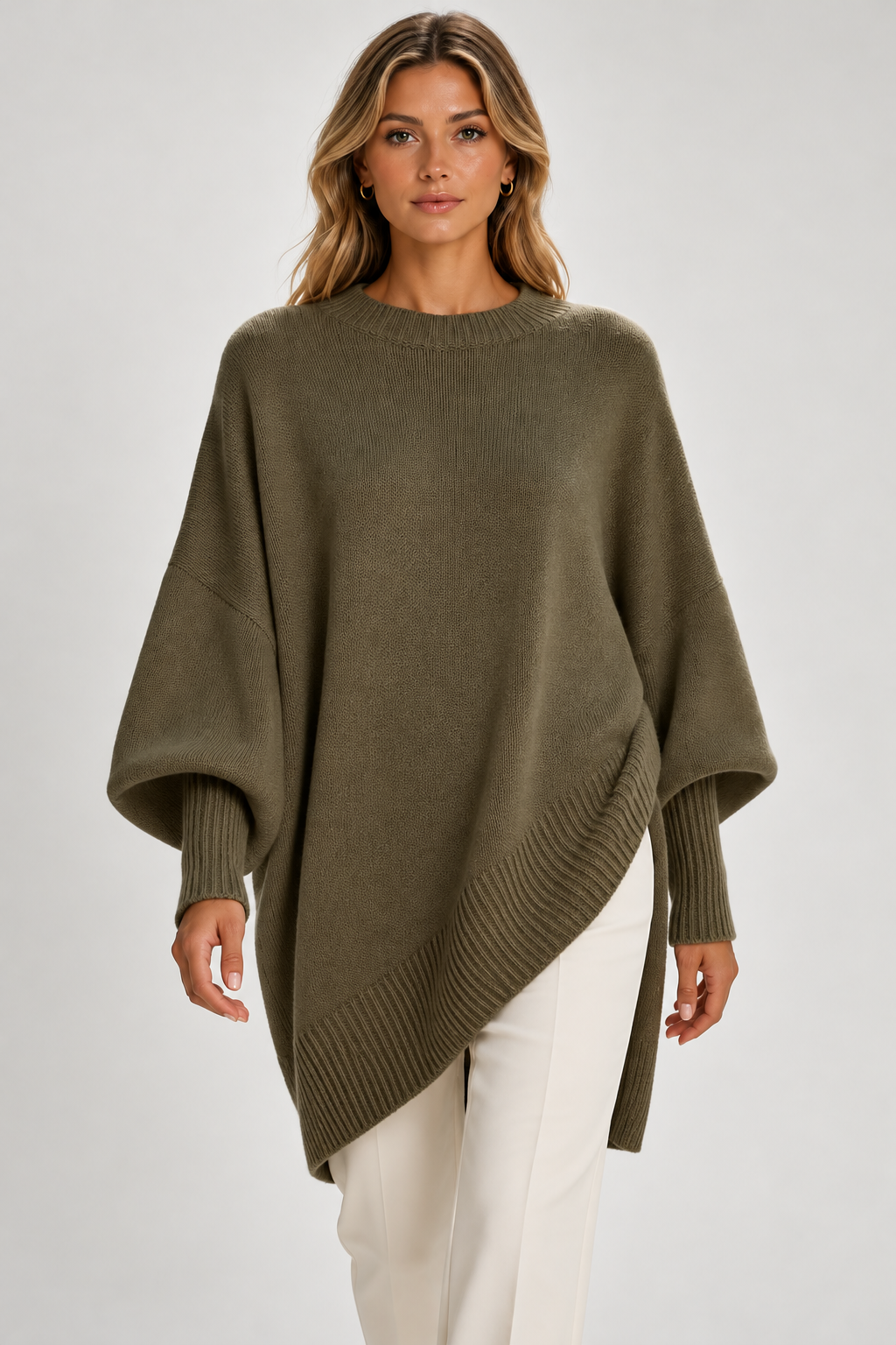 Women Oversized Longline Knitted Jumper Balloon Sleeves