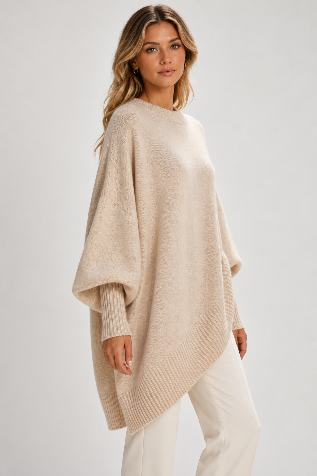 Women Oversized Longline Knitted Jumper Balloon Sleeves