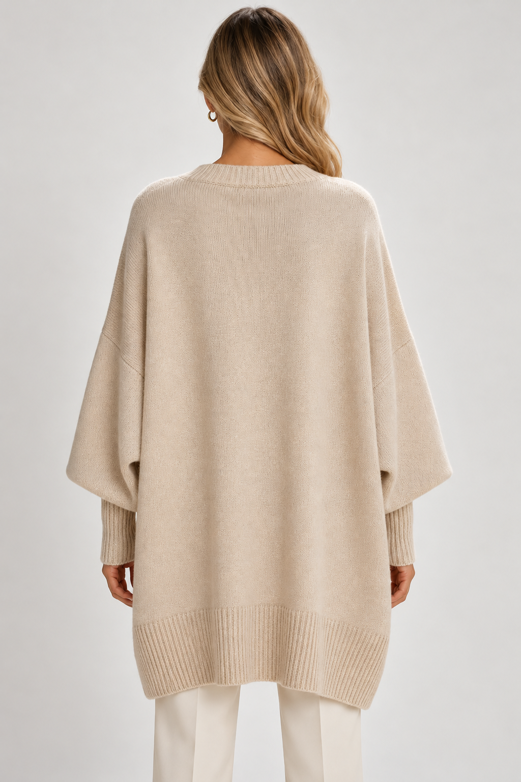Women Oversized Longline Knitted Jumper Balloon Sleeves