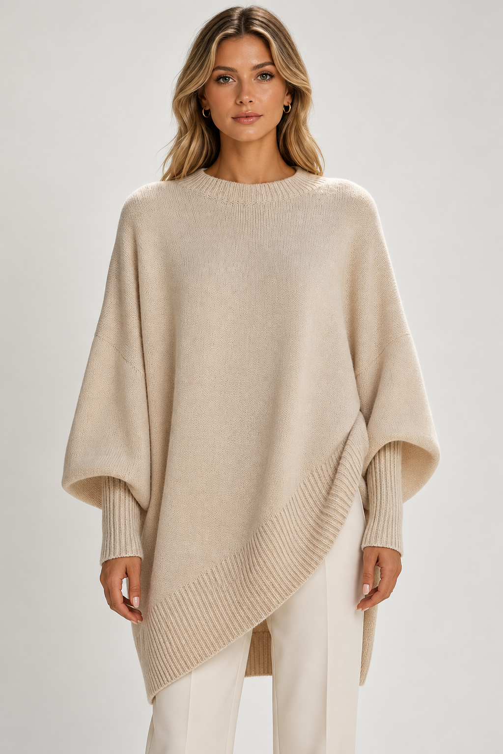 Women Oversized Longline Knitted Jumper Balloon Sleeves