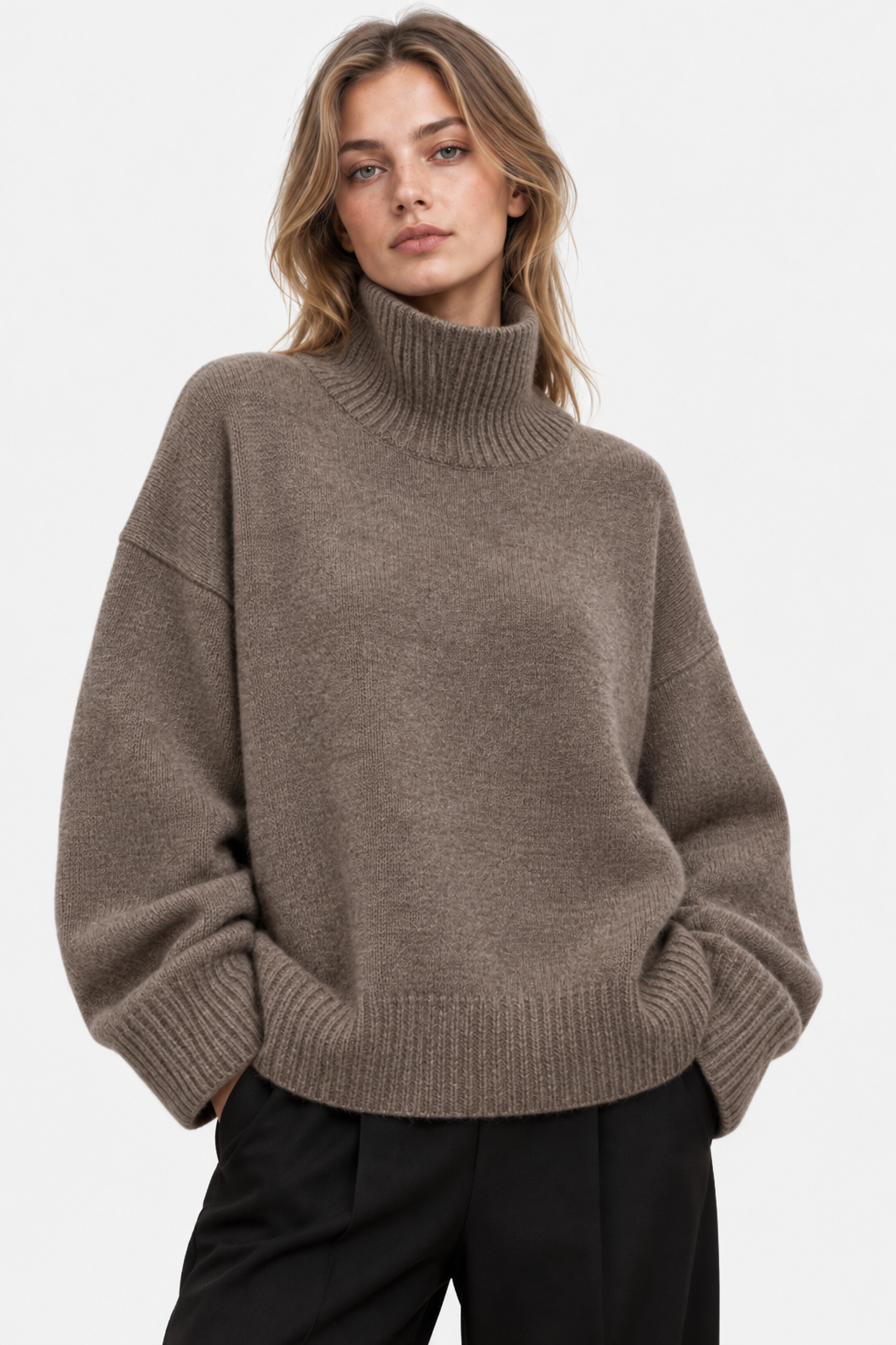 Women Oversized Turtleneck Jumper Dropped Shoulder