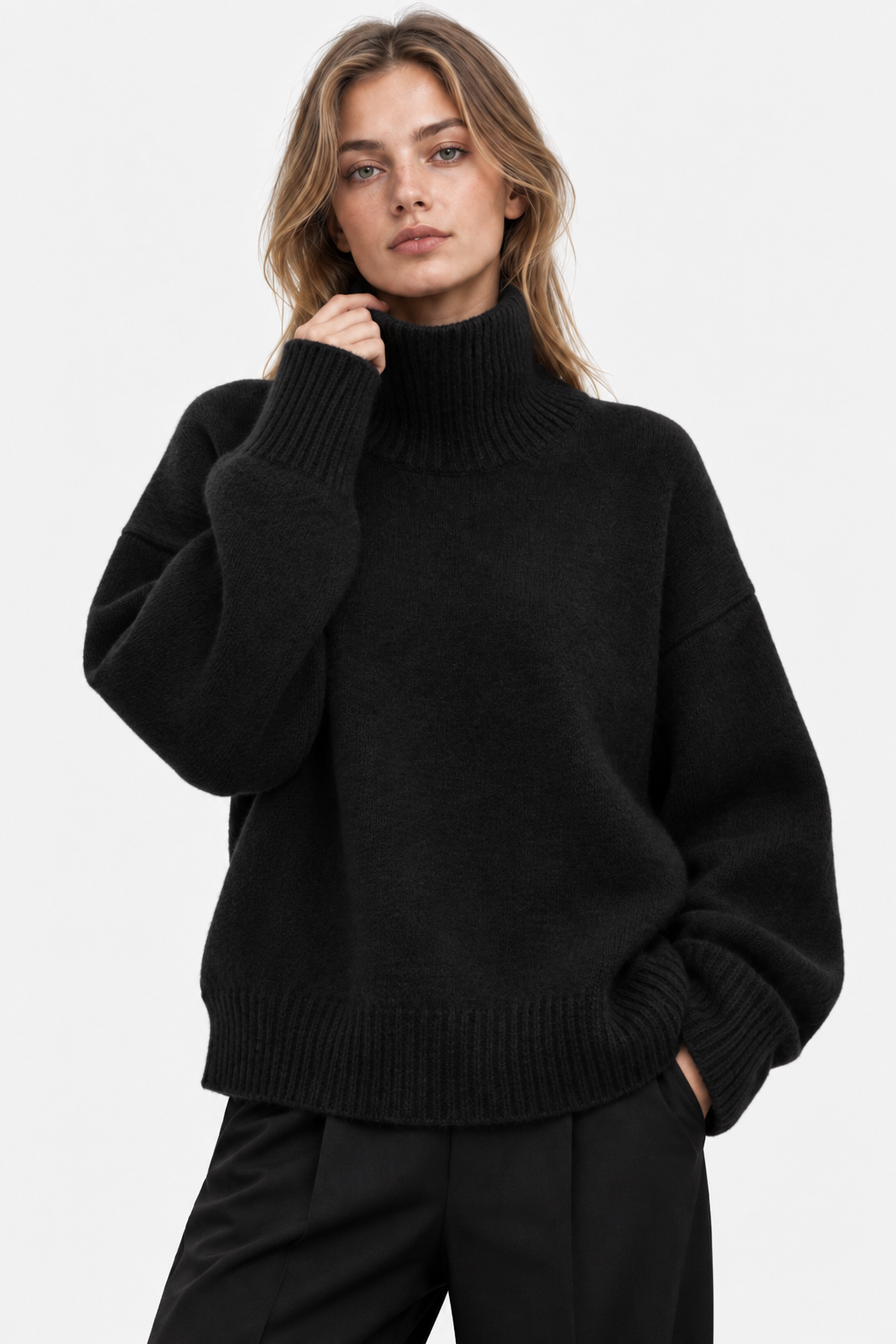 Women Oversized Turtleneck Jumper Dropped Shoulder