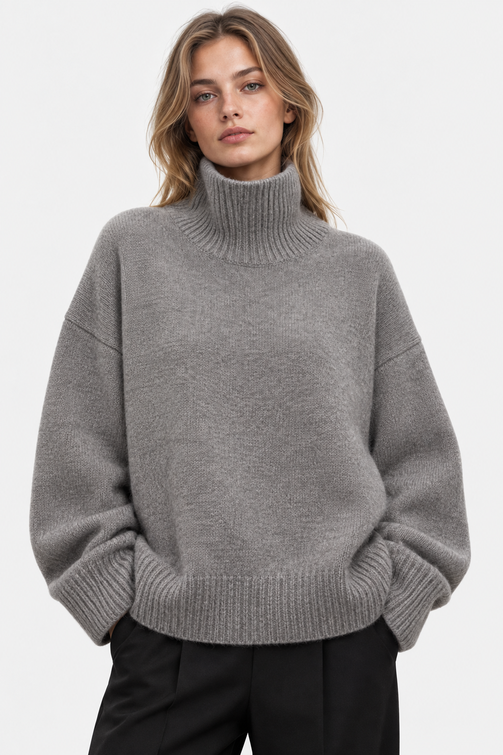 Women Oversized Turtleneck Jumper Dropped Shoulder