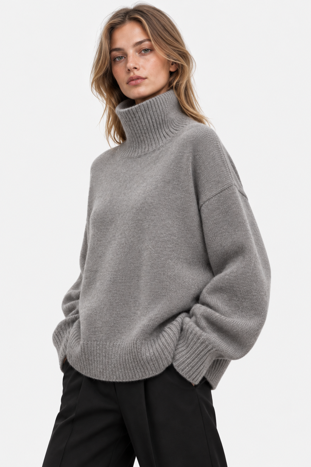 Women Oversized Turtleneck Jumper Dropped Shoulder