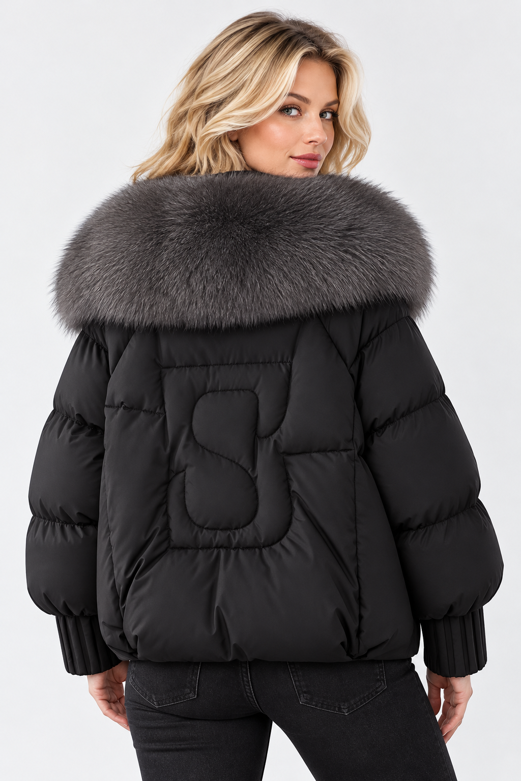 Doudoune oversize pour femme avec grand col en fourrure