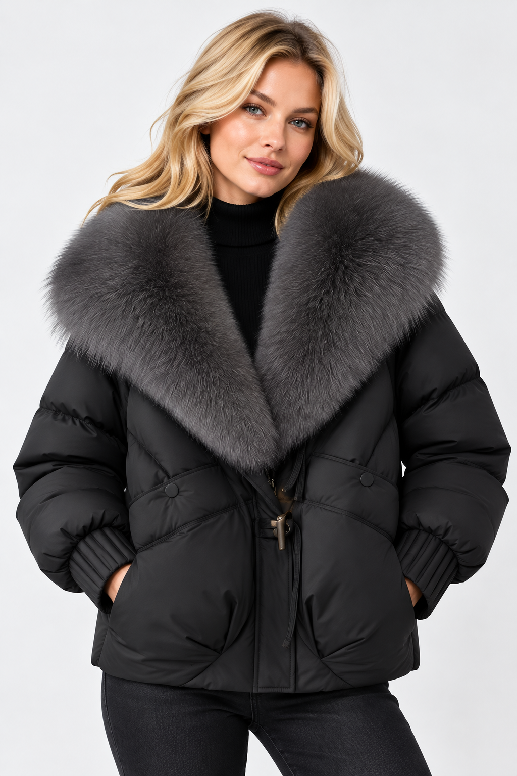 Doudoune oversize pour femme avec grand col en fourrure