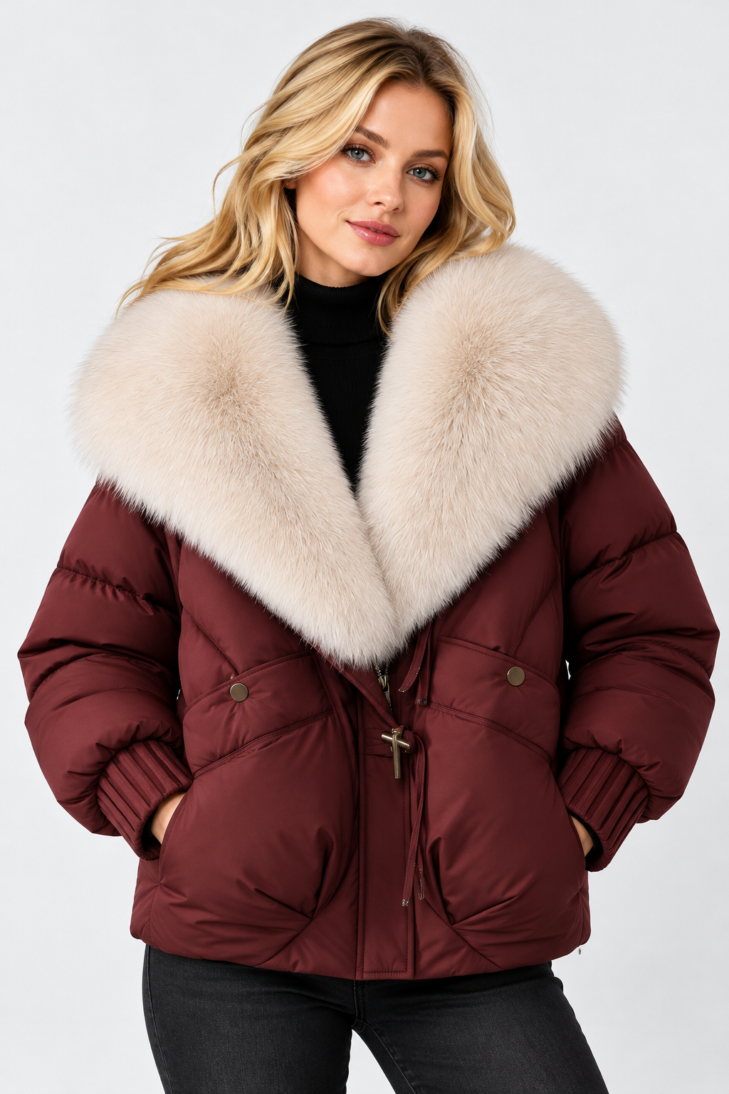 Doudoune oversize pour femme avec grand col en fourrure