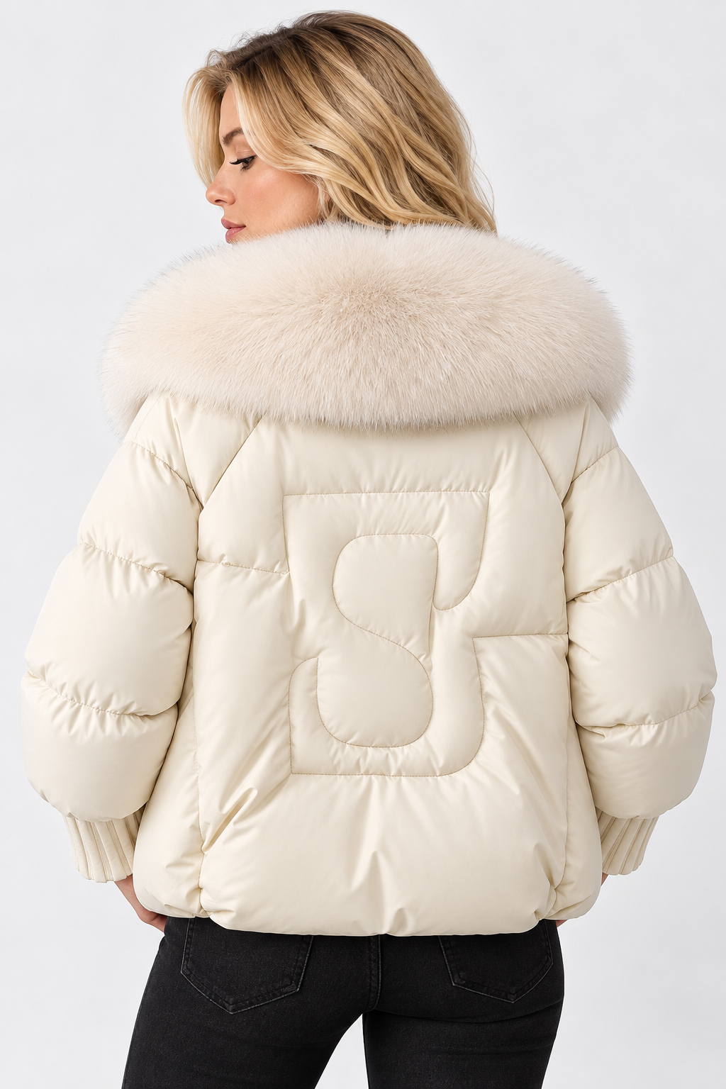 Doudoune oversize pour femme avec grand col en fourrure