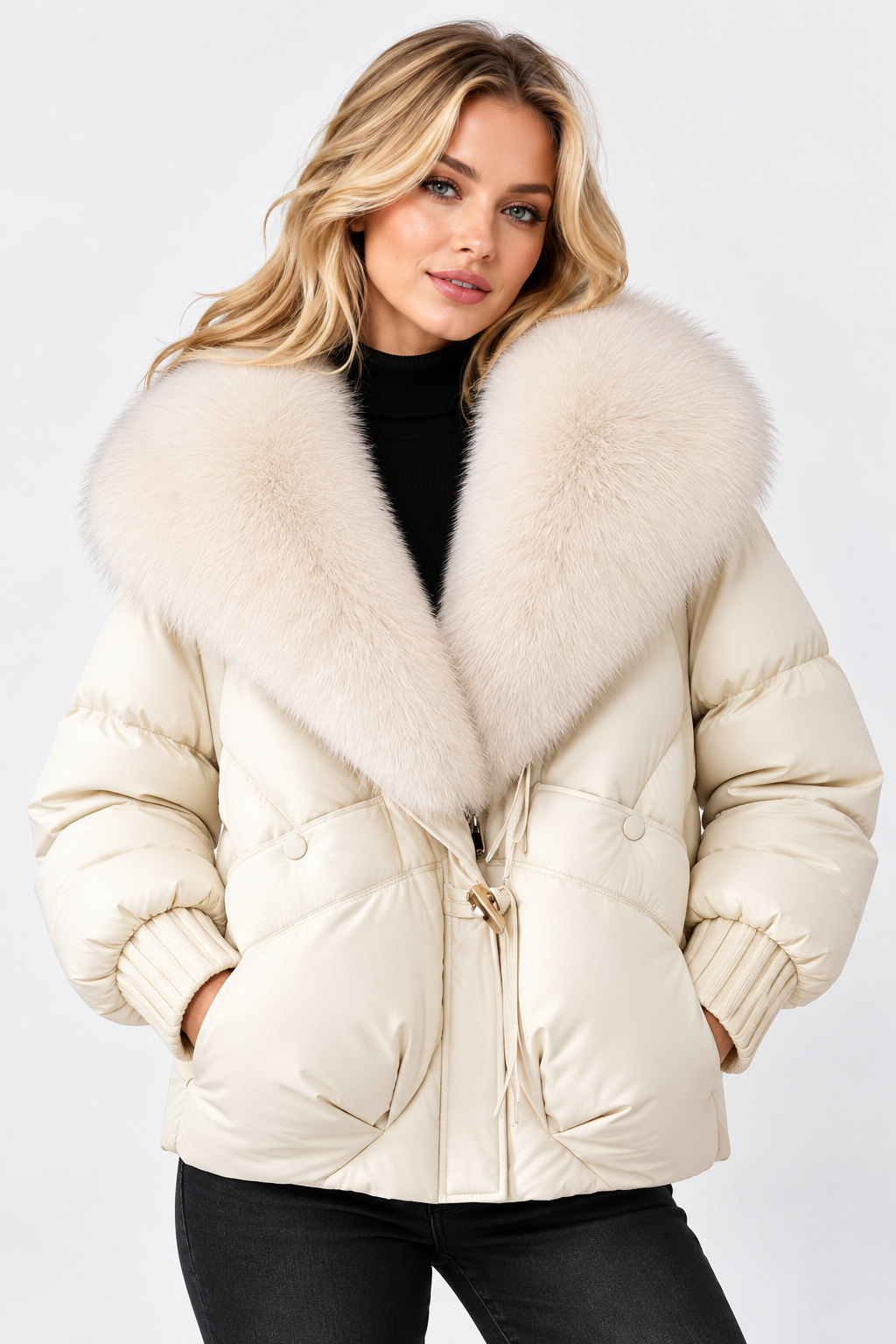 Doudoune oversize pour femme avec grand col en fourrure