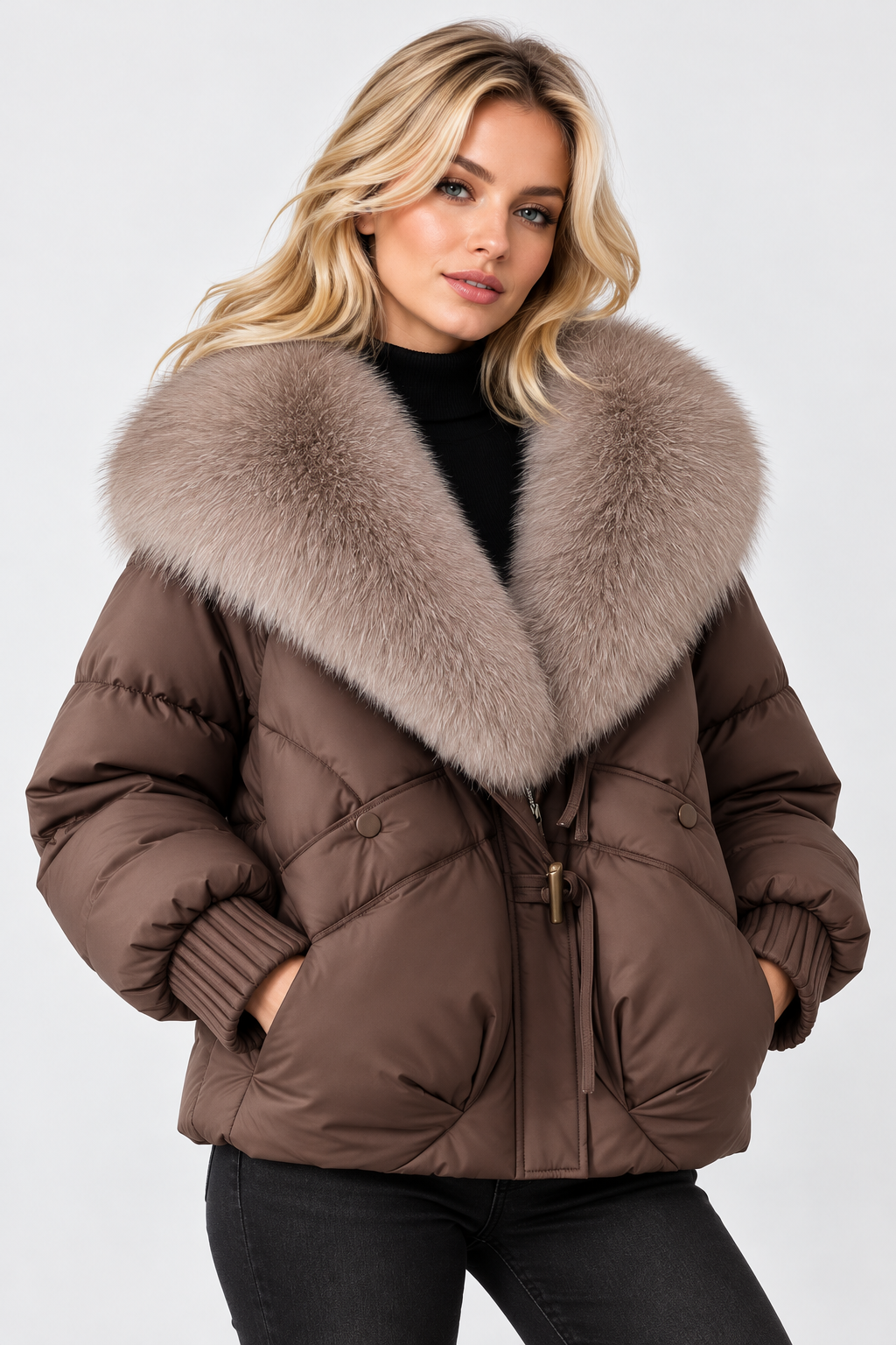 Doudoune oversize pour femme avec grand col en fourrure