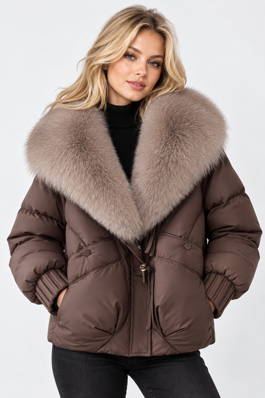 Doudoune oversize pour femme avec grand col en fourrure