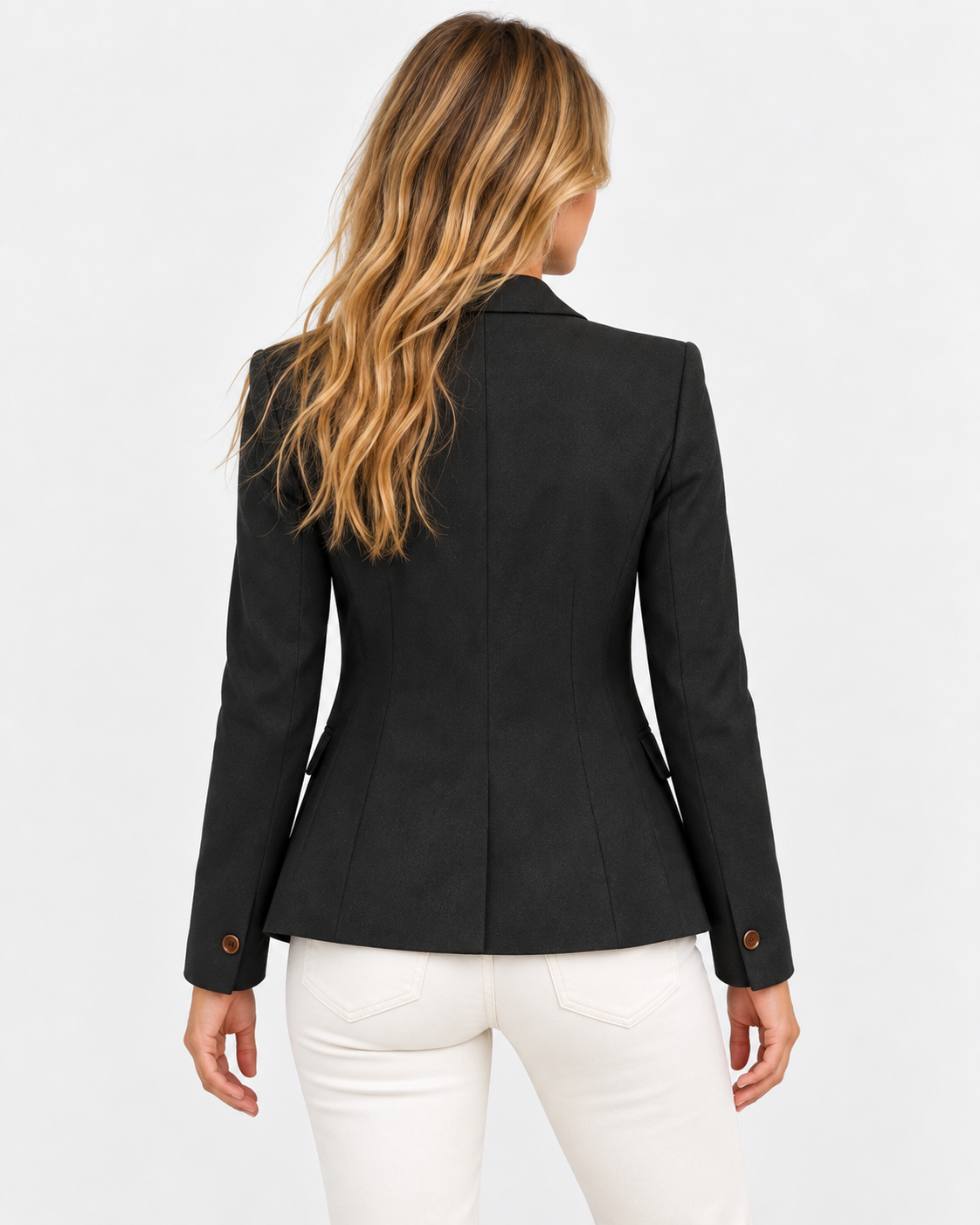 Women Single Button Blazer Notch Lapel