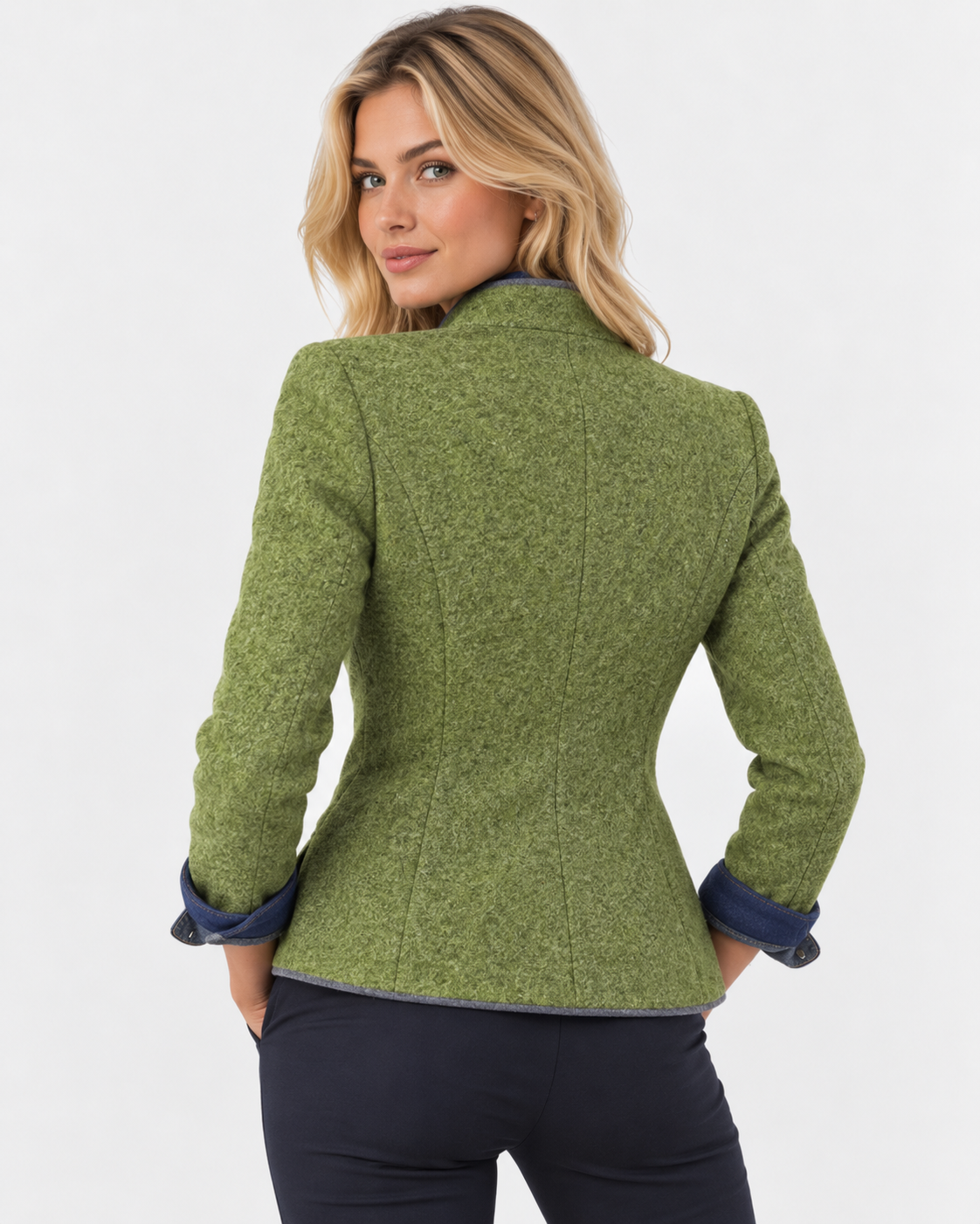 Women Stand Collar Blazer Trim Button Front