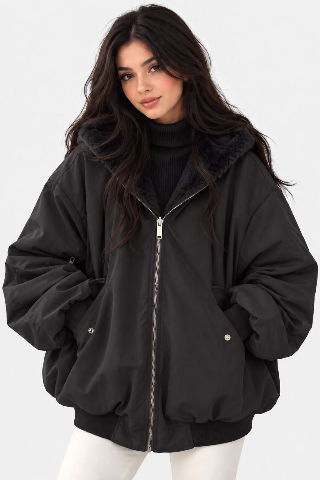 Women Reversible Oversized Fleece Jacket