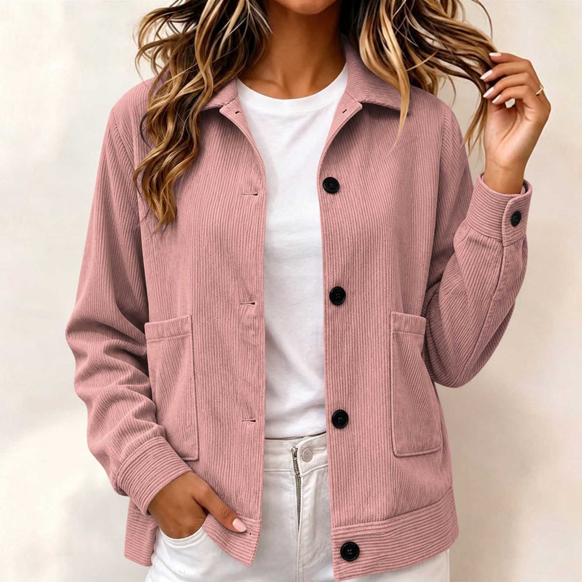 Lexi Corduroy Collared Button Jacket in Blush