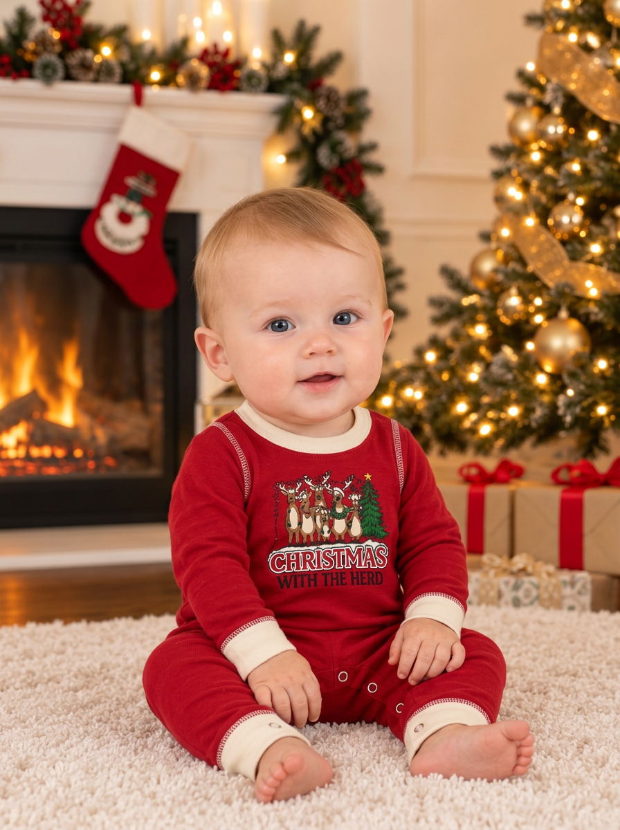 Plaid Trousers Raglan Top Matching Family Christmas Pyjamas, baby set