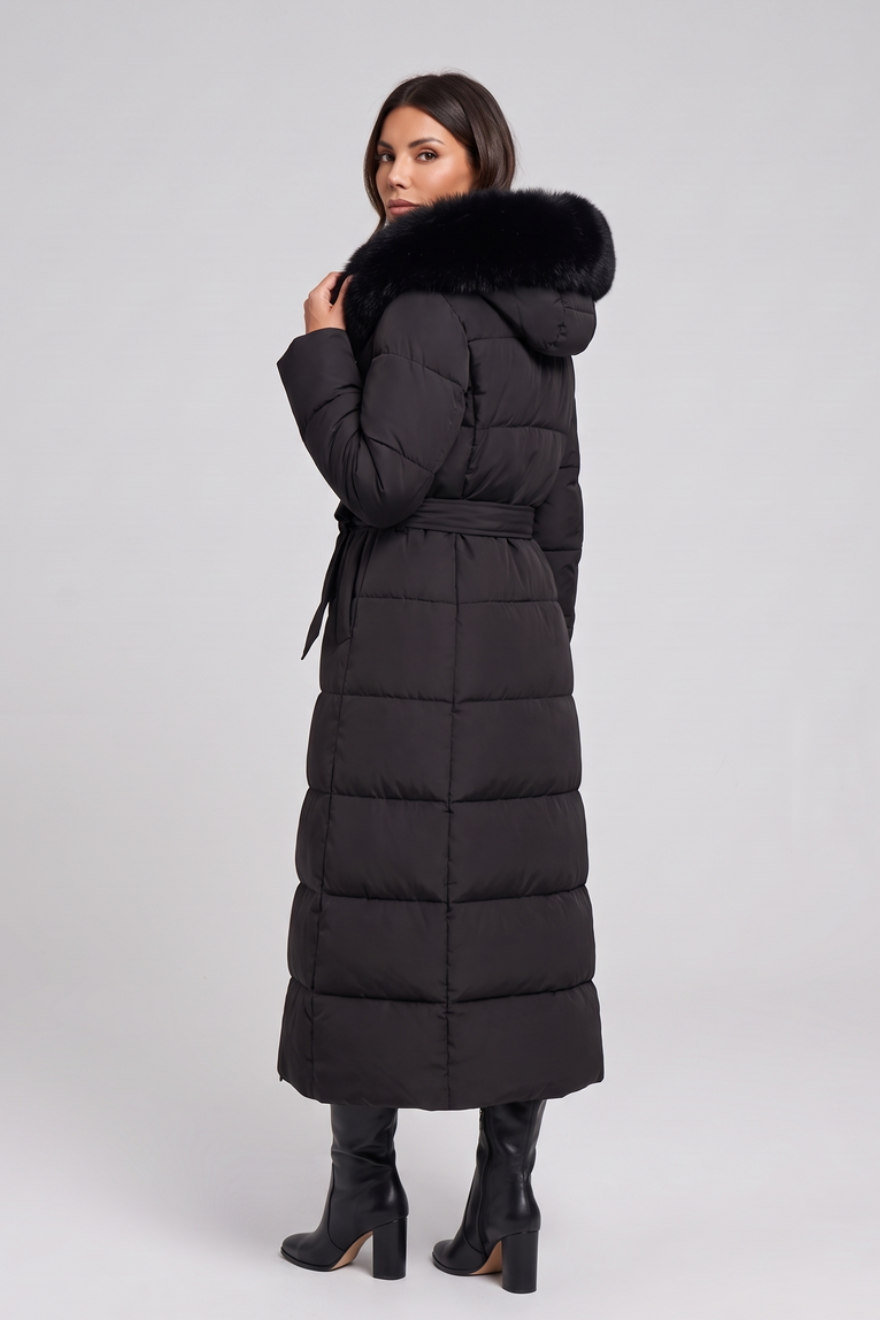 Womens Belted Quilted Puffer Parka