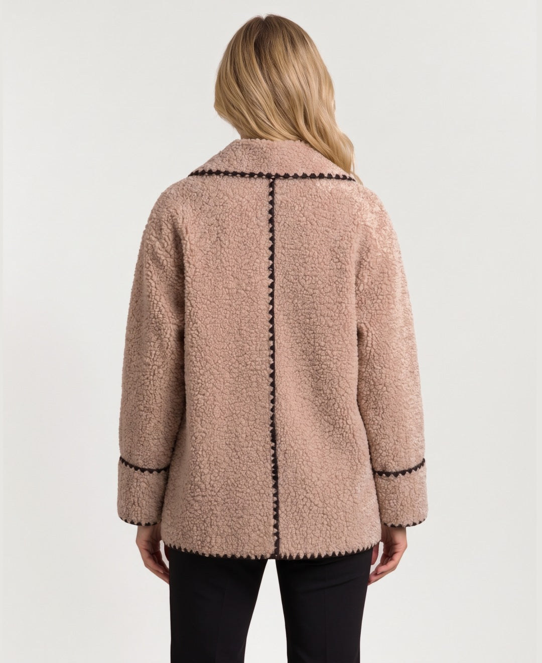 Women's teddy fleece jacket beige back view