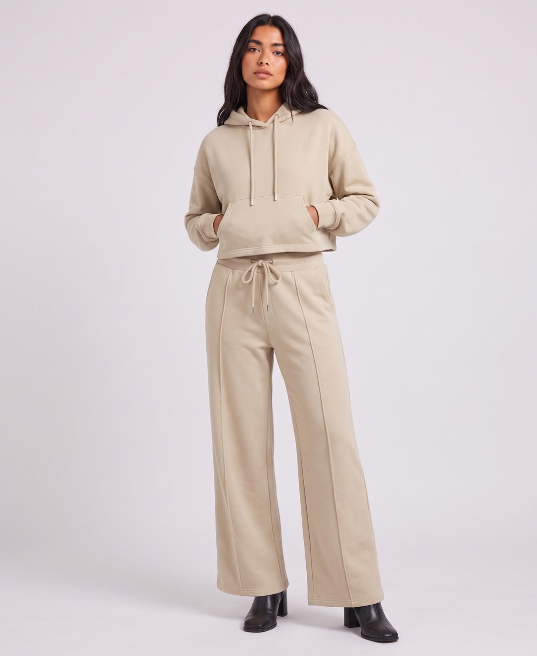 Nova Hoodie Set in Beige, front view