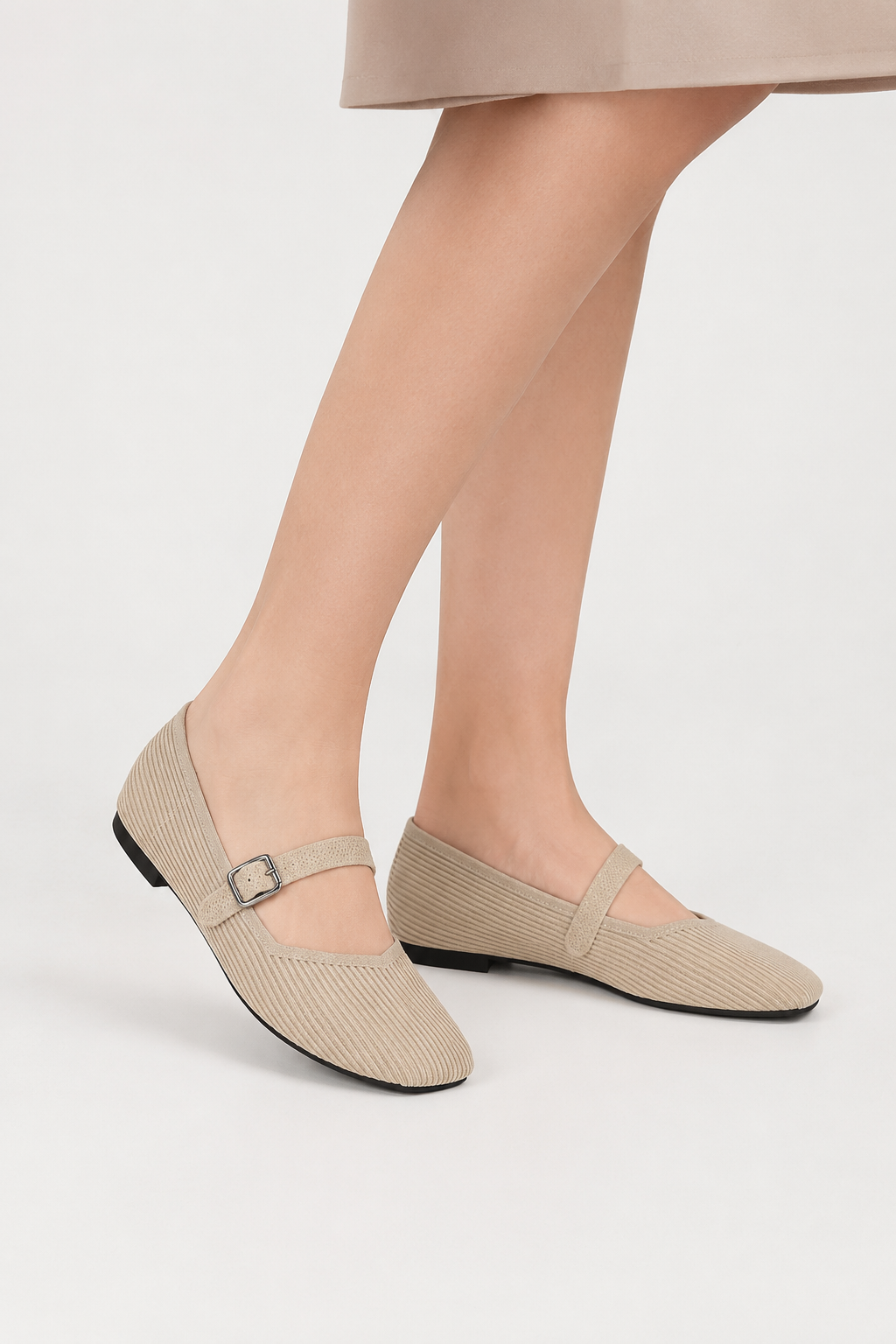 Mary Jane Ribbed Buckle Flats