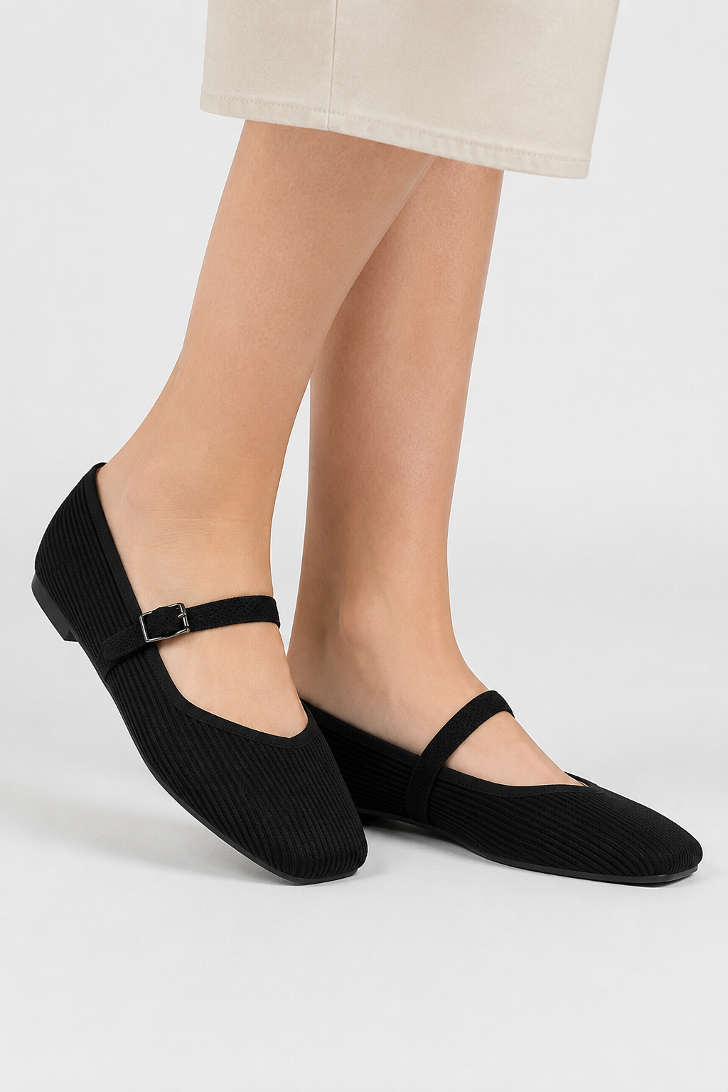 Mary Jane Ribbed Buckle Flats