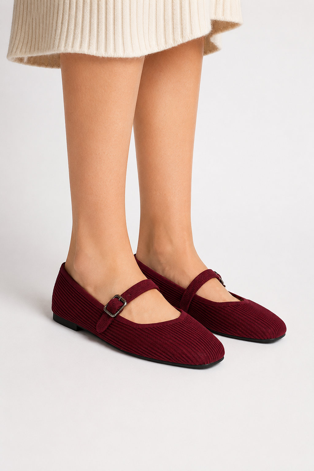 Mary Jane Ribbed Buckle Flats