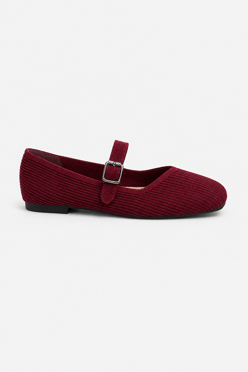 Mary Jane Ribbed Buckle Flats