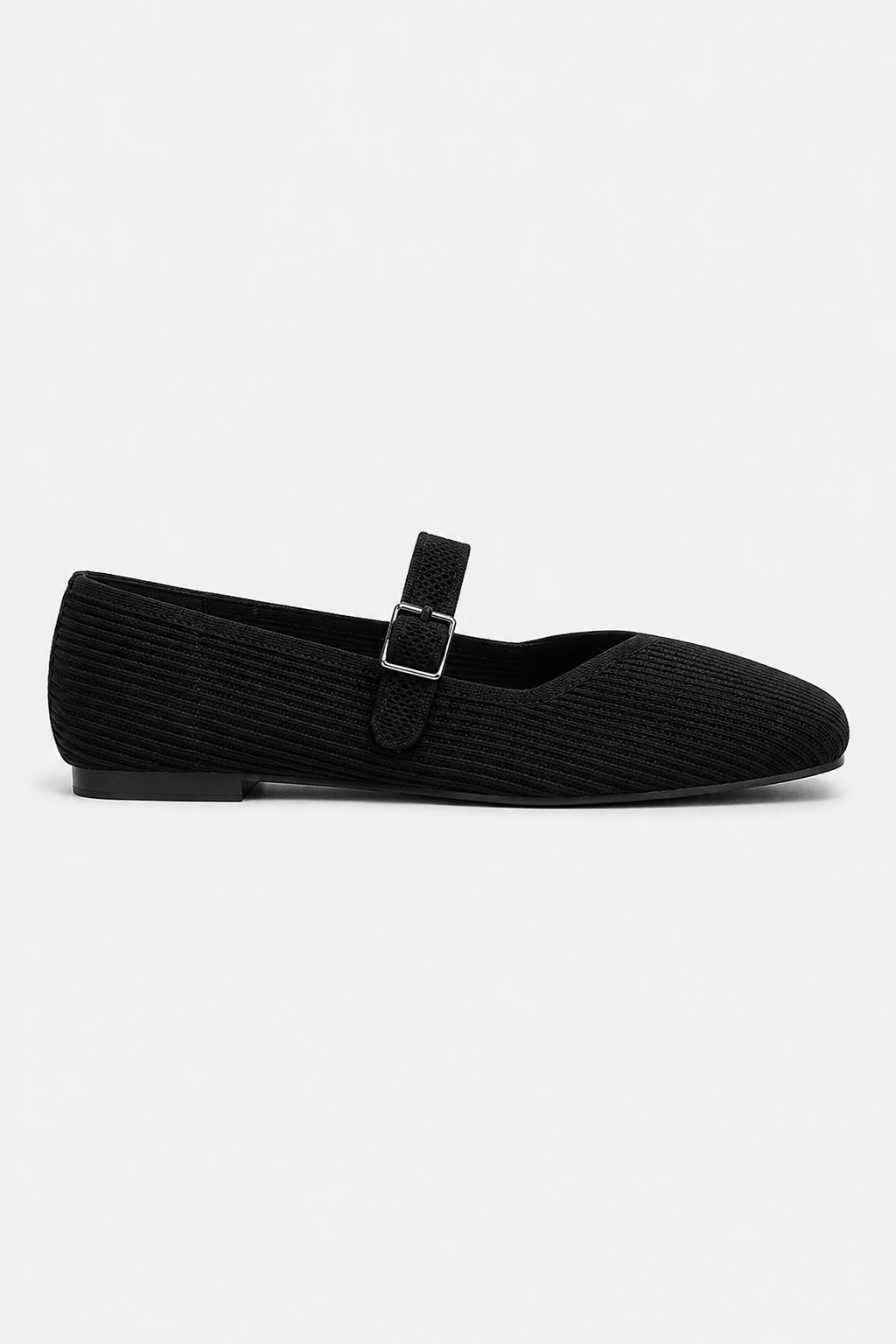 Mary Jane Ribbed Buckle Flats