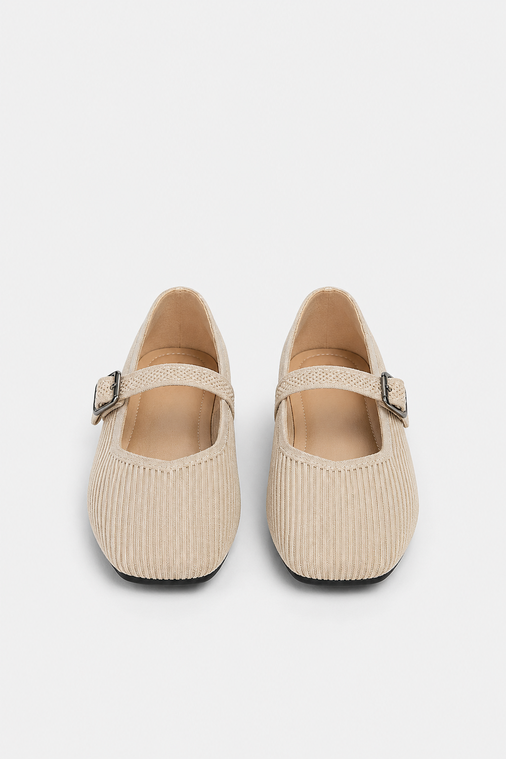 Mary Jane Ribbed Buckle Flats