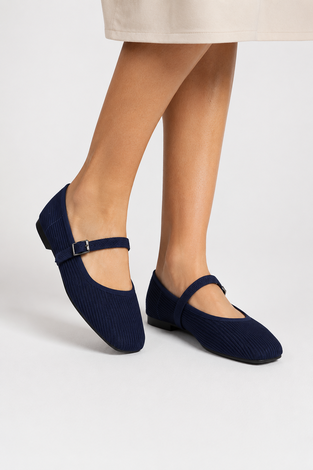 Mary Jane Ribbed Buckle Flats