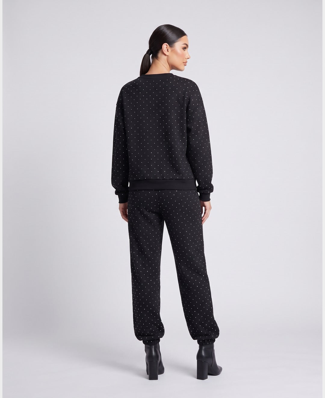 Solaine Rhinestone Lounge Set in Black, back view