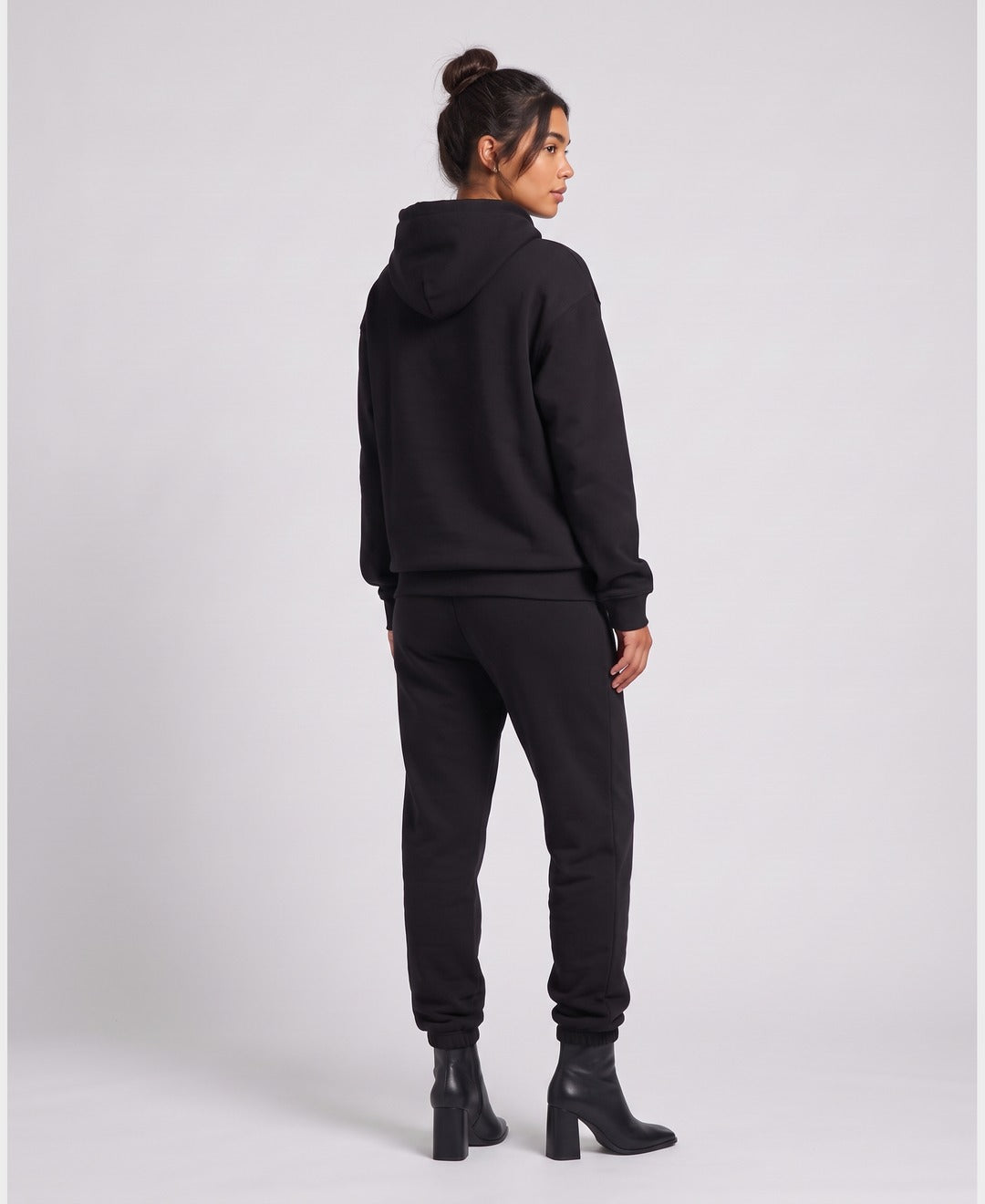Giselle Hoodie Jogger Set in Black, back view