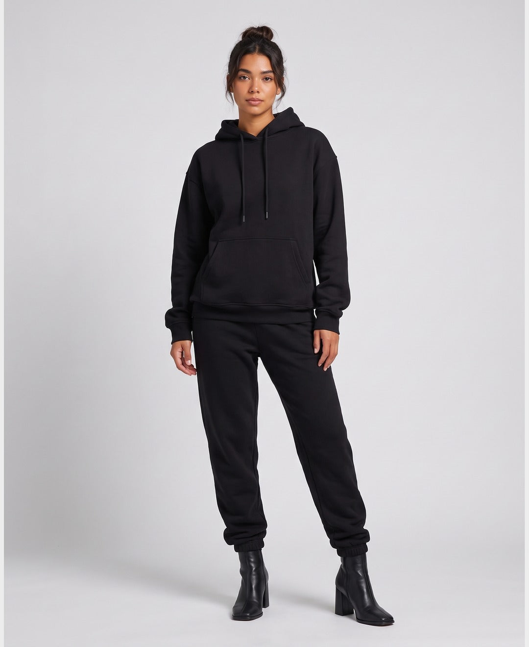 Giselle Hoodie Jogger Set in Black, front view