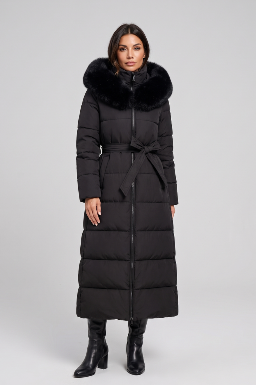 Womens Belted Quilted Puffer Parka