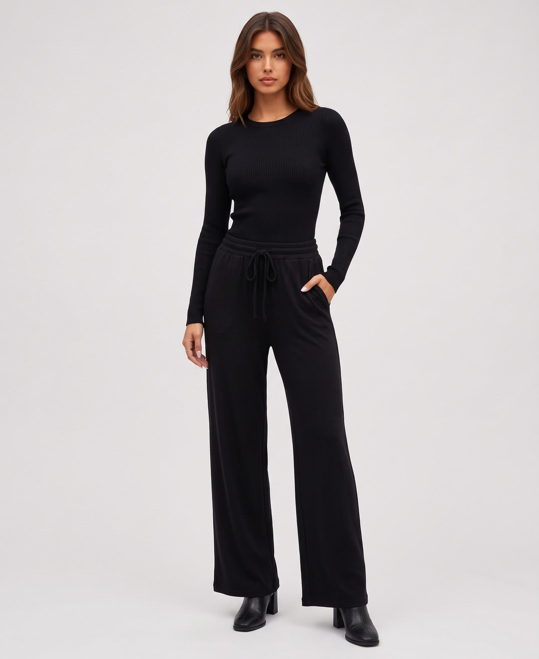 Marisol Rib Set in Black, front view