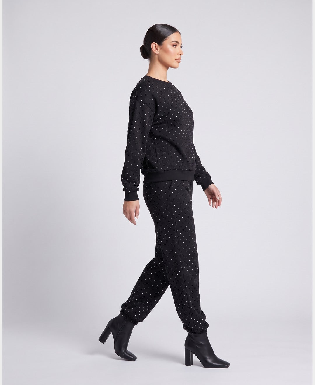 Solaine Rhinestone Lounge Set in Black, side view